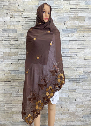 New Muslim Ramadan Scarf  Femme Musulman Foulard Hijabs For Woman African Islam Dubai Chiffon Sequins Embroidery Scarf Shawl