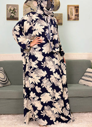 Muslim Cotton Abayas For Women Traditional Floral Ramadan Prayer Garment African Caftan Marocain Femme Robe Connected Headscarf