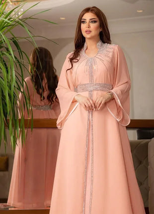 Luxury Abaya Diamonds Muslim Elegant Women Dresses Caftan Moroccan Dubai Kaftan Gown Evening Party Eid Long Maxi Dresses