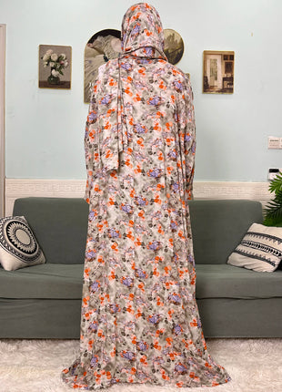 Muslim Cotton Abayas For Women Traditional Floral Ramadan Prayer Garment African Caftan Marocain Femme Robe Connected Headscarf