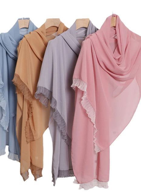 Muslim Lace Chiffon Scarf Hijabs for Women Luxury Ramadan Headscarf Shawl Solid Full Cover Headband Female Jersey Head Wraps