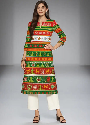 Muslim Kurt Christmas Women's Casual Fashion Comfortable Dress Long Sleeve Straight Tube Casual Ethnic Arabian Dress