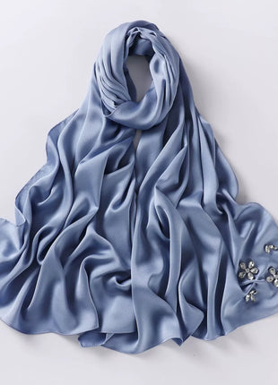 New Bubble Chiffon Hijab Scarf Handmade Flower Beaded Anchor Satin Silk Scarf  Hijabs for Women Turban Femme Ramadan Islamic