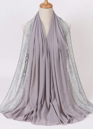 Women Hijabs Muslim Scarf Summer New Pearl Chiffon Lace Solid Color Lady Head Scarf Malaysia Tourism Shawl Turban Wrap Wholesale