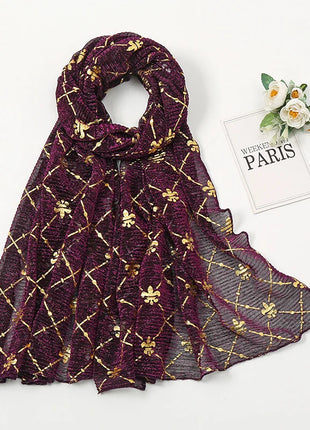 Muslim Chiffon Hijab Scarf Women Long Sequin Fabric Head Wrap For Women Hijabs Scarves Ladies Muslim Veil Jersey Hijabs