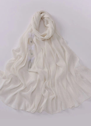 New Pearl Chiffon Bead Long Scarf Muslim Hijab Women Headscarf Shawl Wrap Veil Turban Headscarf Bandanas Bufanda Foulard Stoles