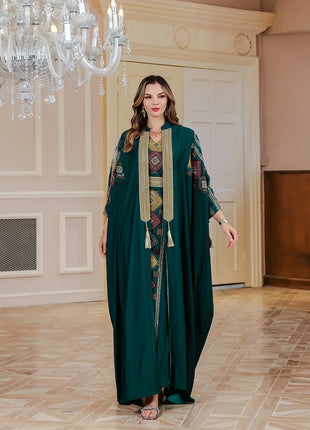 Eid Muslim 2 Piece Set Women Embroidery Dresses Open Abaya Suit Jalabiya Ramadan Dubai Kaftan Party Vestidos Cardigan Robe 2025