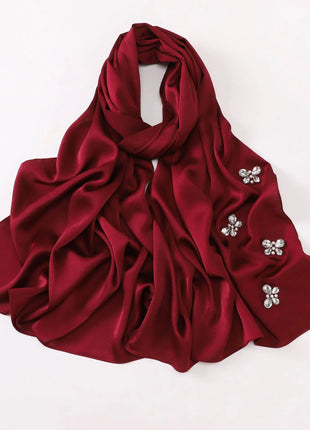 New Bubble Chiffon Hijab Scarf Handmade Flower Beaded Anchor Satin Silk Scarf  Hijabs for Women Turban Femme Ramadan Islamic