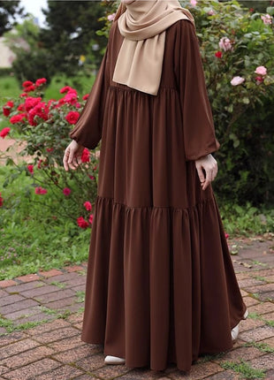 Fashionable Muslim women's loose long sleeved retro elegant dress