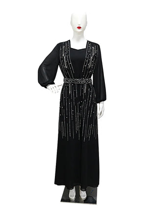 Women Long Loose Maxi Dress Muslim Dubai Women's Clothing Hot Diamond Belt Robe Dinner Dress