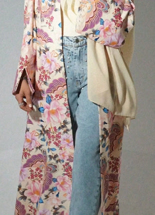 Middle Eastern Women Loose Abaya Muslim Full Sleeve Printed Floral Open Front Abayas Jilbabs Islamic Maxi Dresses Turkey Kaftans