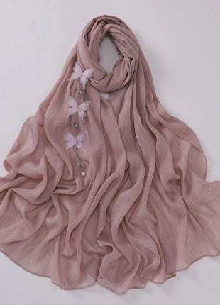 New Pearl Chiffon Bead Long Scarf Muslim Hijab Women Headscarf Shawl Wrap Veil Turban Headscarf Bandanas Bufanda Foulard Stoles