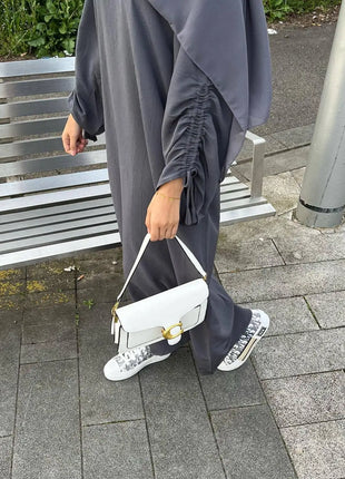 Eid Modest Dress for Women Abaya Lace-up Sleeve Morocco Party Dresses Ramadan Vestidos Largos Kaftan Islam Dubai Arab Long Robe