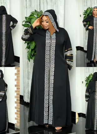 African ethnic clothing robe hooded hot diamond dress long sleeve z