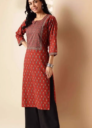 Indian Women's Ethnic Style Pure Cotton Printed Seven Quarter Sleeve Top