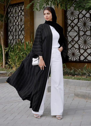 2024 New Fashion Muslim Kimono Abaya Solid Striped Retro Ethnic Cardigan Robe Dubai Middle Eastern Saudi Arabia Eid Clothes