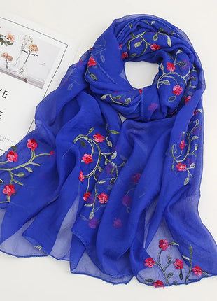 Women Muslim Chiffon Hijab Thin Floral Shawls Wraps Embroidered Scarf Plain Scarves for Woman Muslim Headscarf Islam Turban Veil