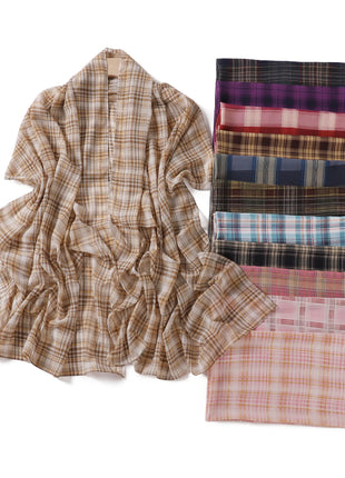 175*70CM New Plaid Print Islam Long Chiffon Scarf Wrapped Scarf Muslim Women's Hijabs Shawl Ramadan Female