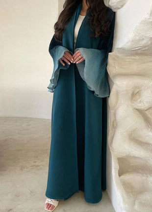 Open Front Abaya Muslim Flare Sleeve Casual Arabian Abayas Middle-East Elegant Turkey Kaftans Women Jilbabs Islamic Maxi Dresses