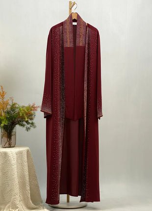 Hot Selling Ramadan Rhinestone Cardigan Islamic Dresses With Pockets Kebaya Muslim Kimono Abaya Dubai Modest Clothing Women EID