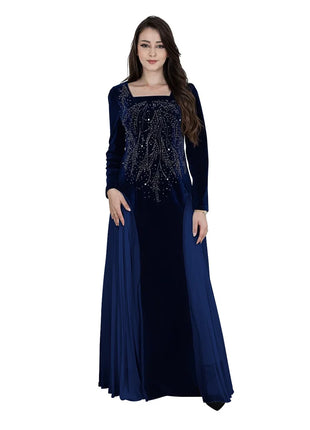 Women Dubai Arab Muslim Velvet Chiffon Splicing Diamond Evening Dress Jalabia Women's Clothing Abaya Robe