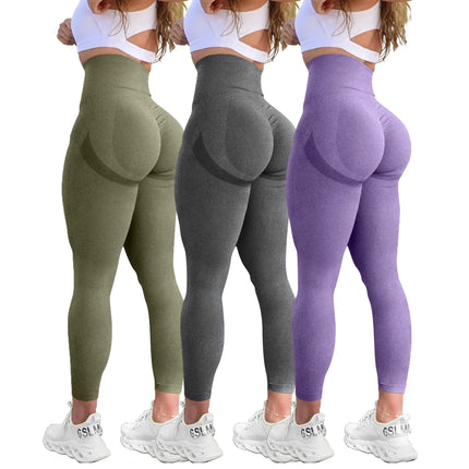Women Butt Lifting Yoga Leggings Elastic Workout High Waist Tummy Control Ruched Booty Pants Seamless Gym Compression Tights