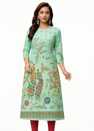 Muslim Women's Kurt Fashionable And Elegant Long Sleeved Straight Tube Casual Kurtta Peacock Pattern Kaftan Marroqui Slit hem