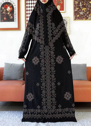 Muslim Two Piece Set Hijab Prayer Dress Fashion Abaya Set Women Prayer Garment Hijab Long Khimar Long Dress Sets Islamic Ramadan