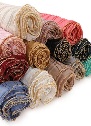 13 Color 80*180cm New Simple Silver Wire Wrinkle Plaid Solid Color Chain Gold Border Scarf Muslim Women Hijab Wrap Ramadan Islam