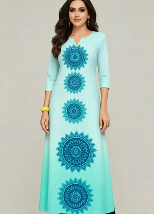Muslim Kurt Women's Casual Fashion Dress National style Straight Tube Casual Ethnic Flower Kaftan Moroccan Women Robe