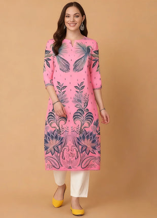 National style Muslim Women's Casual Fashionable And Comfortable Kurtta Dress Long Sleeved Flowers Straight Tube Casual Ethnic
