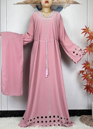 2024 New Dubai Muslim Femme Elegant Dress African Abaya For Women Arabic Islamic Robe Chiffon Fabric Long Sleeve Turkey Clothing