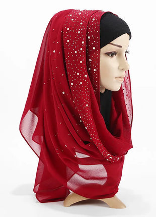 180*70CM New Plain Diamond Beads Bubble Chiffon Instant Hijab Shawls Solid Thick Head Wraps Foulard Sjaal Muslim Bonnet Cachecol