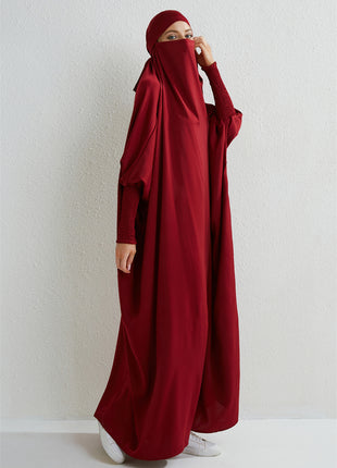 Muslim Abaya Hooded Smocking Sleeve One-piece Prayer Dress Women Jilbab Islamic Clothing Dubai Saudi Black Robe Turkish Modesty