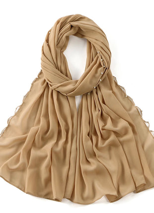 Pearls Beading Chiffon Hijab Scarf Woman Muslim Hijab Sweet Girl Hair/Headband Long Wraps Islam Turban Malaysian Headscarf