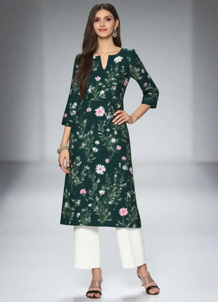 Muslim Dress Kurt Women's Fashionable And Elegant Straight Tube Casual Round Neck Colorful Flowers Pattern Dress Abiti Lunghi