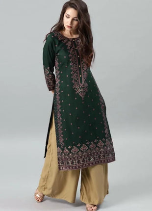 Women's Peacock Pattern Muslim Abaya — Elegant Loose O-Neck Dress