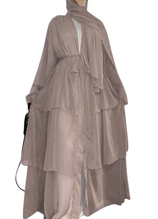 Kimono 3 Layer Chiffon Abayas for Women Muslim Dress Dubai Turkey Kebaya Open Abaya Islamic Jalabiya Caftan Marocain Femme Robe
