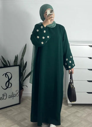 2024 Daisy Embroidery Muslim Modest Dress for Women Eid Saudi Arabia Dubai Abaya Luxury Islam Turkey Holiday Party Jalabiya Robe