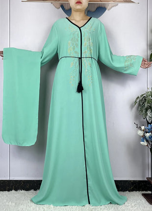 New African Abayas For Women Long Sleeved Chiffon Loose Femme Elegant Robe Dubai Islam Fashion Party Evening Dresses With Scarf