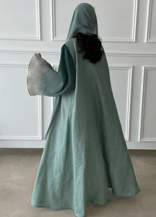 Open Front Abaya Muslim Flare Sleeve Casual Arabian Abayas Middle-East Elegant Turkey Kaftans Women Jilbabs Islamic Maxi Dresses