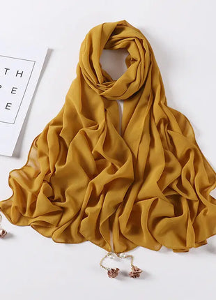 Fashion Flowers Pearl Tassel Chiffon Long Scarf Hijabs Elegant Womens Party Turban Headwear Solid Color Headscarf Shawls Scarves