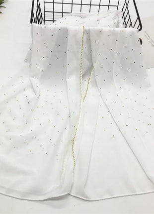 High Quality Rhinestone Chain Pearl Chiffon Long Scarf Hijabs Elegant Dubai Muslim Womens Party Wrapped Turban Shawls Headwear