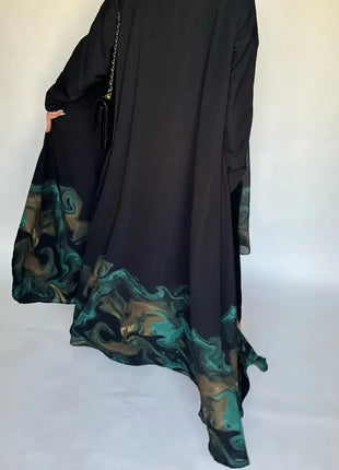 Middle Eastern Loose Open Front Abaya Muslim Women Full Sleeve Printed Abayas Turkey Kaftans Jilbabs Islamic Maxi Dresses