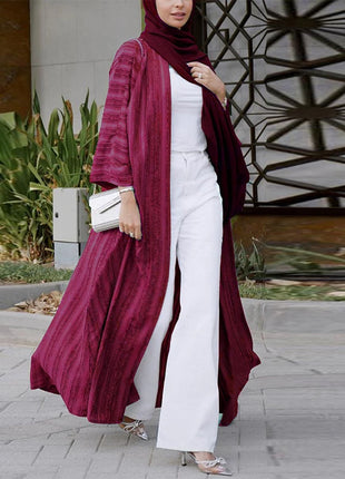 2024 New Fashion Muslim Kimono Abaya Solid Striped Retro Ethnic Cardigan Robe Dubai Middle Eastern Saudi Arabia Eid Clothes