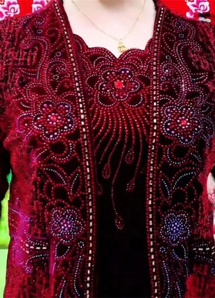 Spring Autumn New Mother's Fake Two piece T-shirts Large Size Embroidered O-Neck Women Shirts High End Hot Diamond Tees Tops