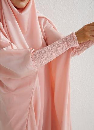 Muslim Abaya Hooded Smocking Sleeve One-piece Prayer Dress Women Jilbab Islamic Clothing Dubai Saudi Black Robe Turkish Modesty