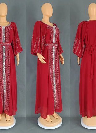 Abaya Muslim Women Party Dresses Chiffon Sequins Jalabiya Ramadan Eid Morocco Islam Sashes Vestidos Arab Long Robe Dubai Kaftan