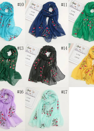 Women Muslim Chiffon Hijab Thin Floral Shawls Wraps Embroidered Scarf Plain Scarves for Woman Muslim Headscarf Islam Turban Veil