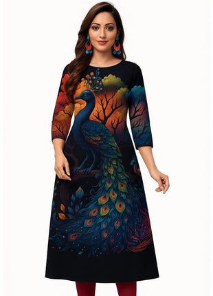 Muslim Kurt Women's Fashion Comfortable Dress Long Sleeve Straight Tube Casual Ethnic Peacock Regular Size New Dress Slit hem